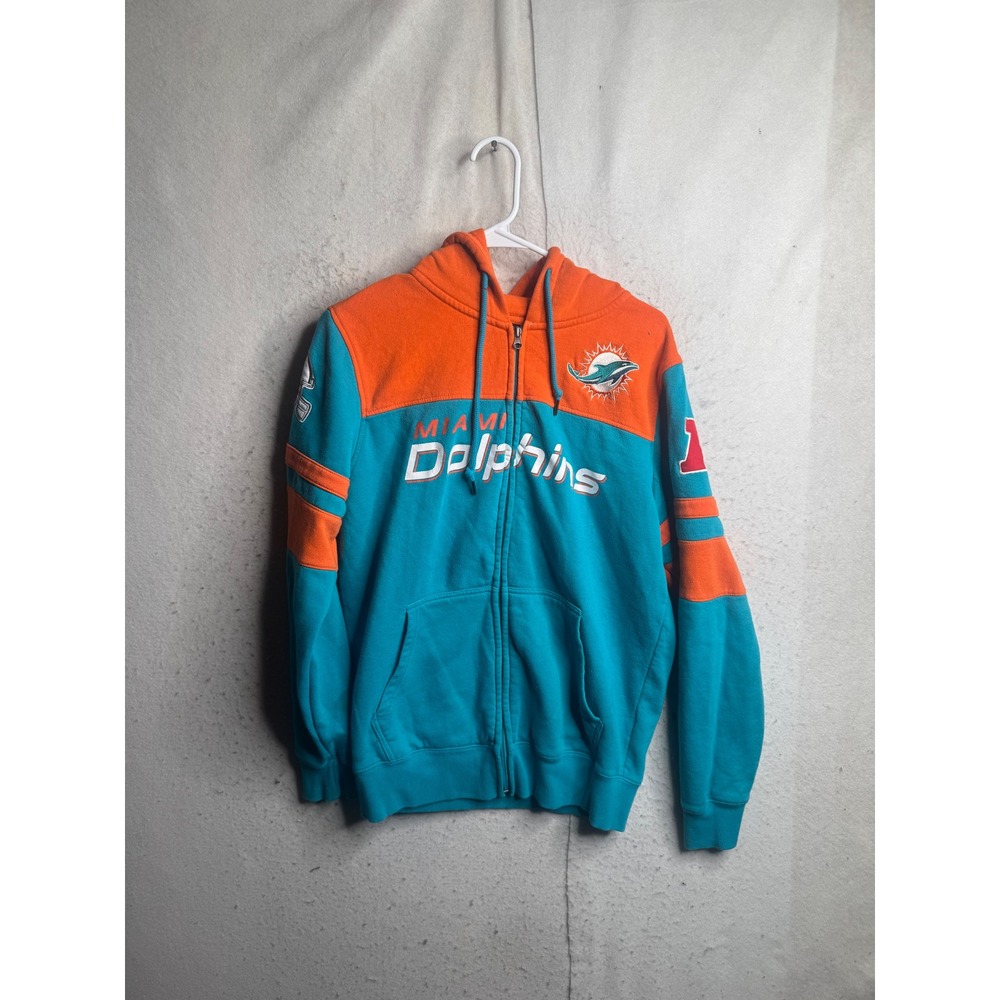 NFL Miami Dolphins Full Zip Hoodie Teal Orange Embroidered Logo Small 8429